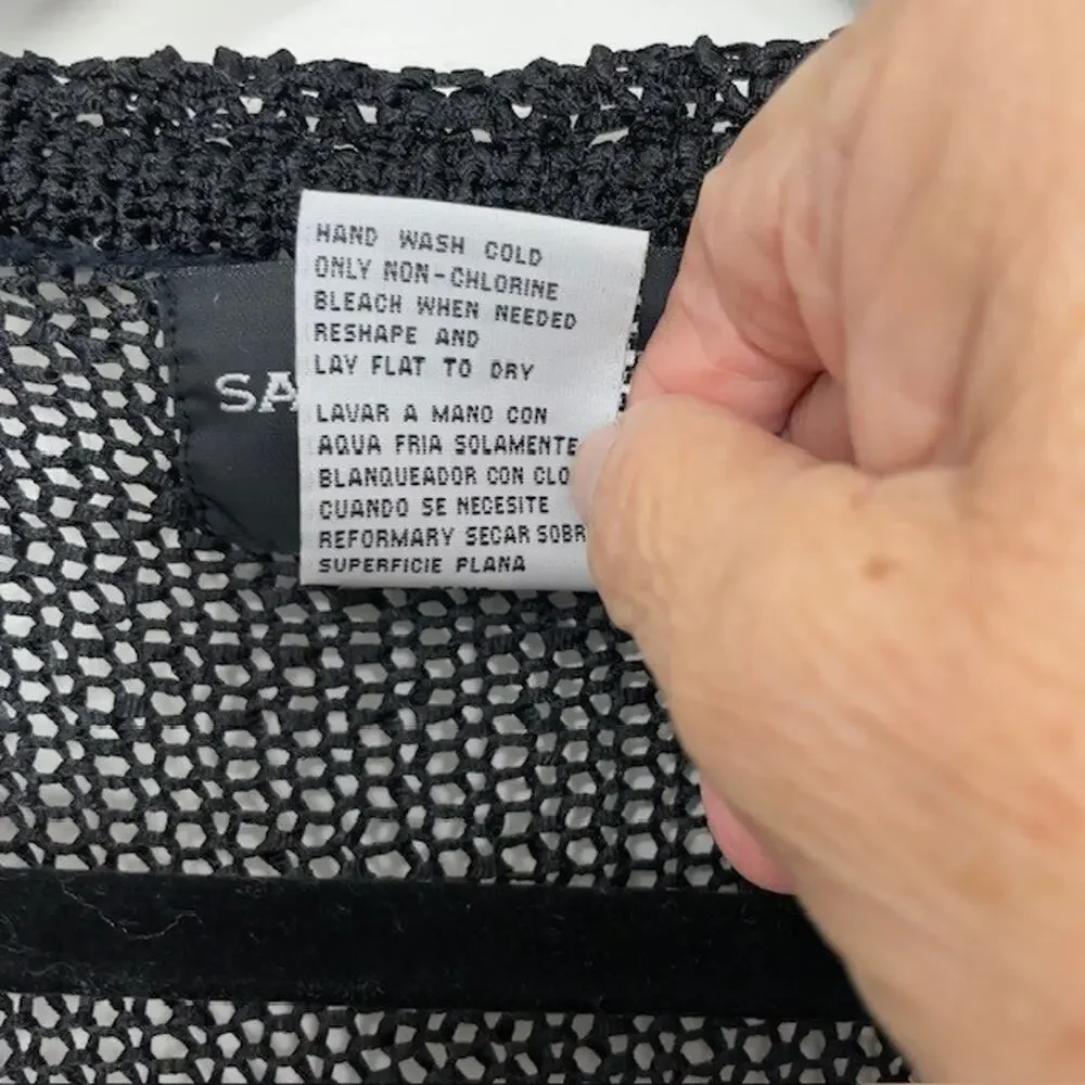 Sag Harbor Women's 2XL Black Feminine Woven V-Neck Sweater Lacy Classic Layering
